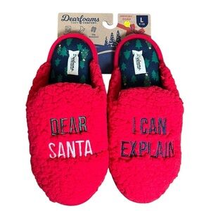 DEARFOAMS Women L 9-10 Dear SANTA Clog Slippers Cozy Comfort Memory Foam Sherpa